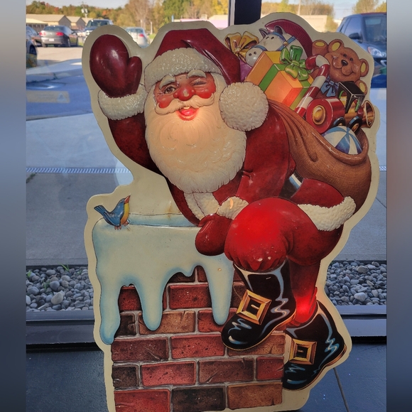 Other - Vintage Christmas Santa Claus Chimney Toys Vacuform Yard Decor 35x24 Light Up